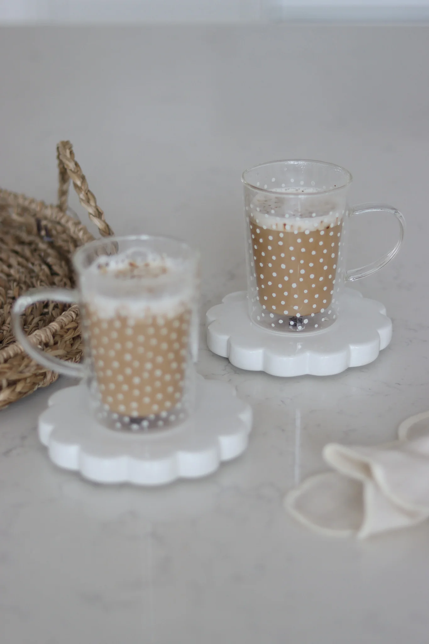Slim Double Walled Glass Mug Set -2 Piece - White Polka Dot - Image 2