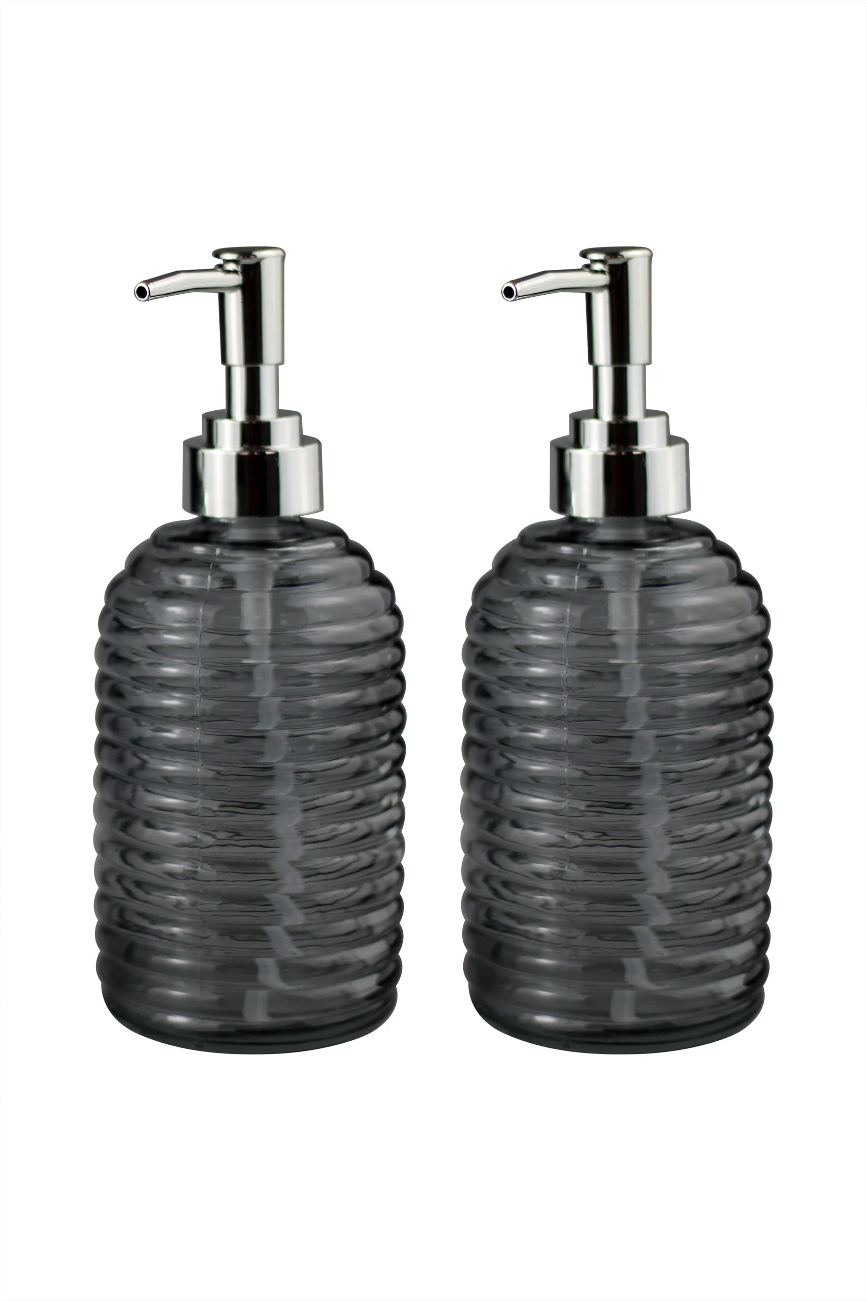 Smoked Rippled Glass Soap Dispensers - Silver Pump