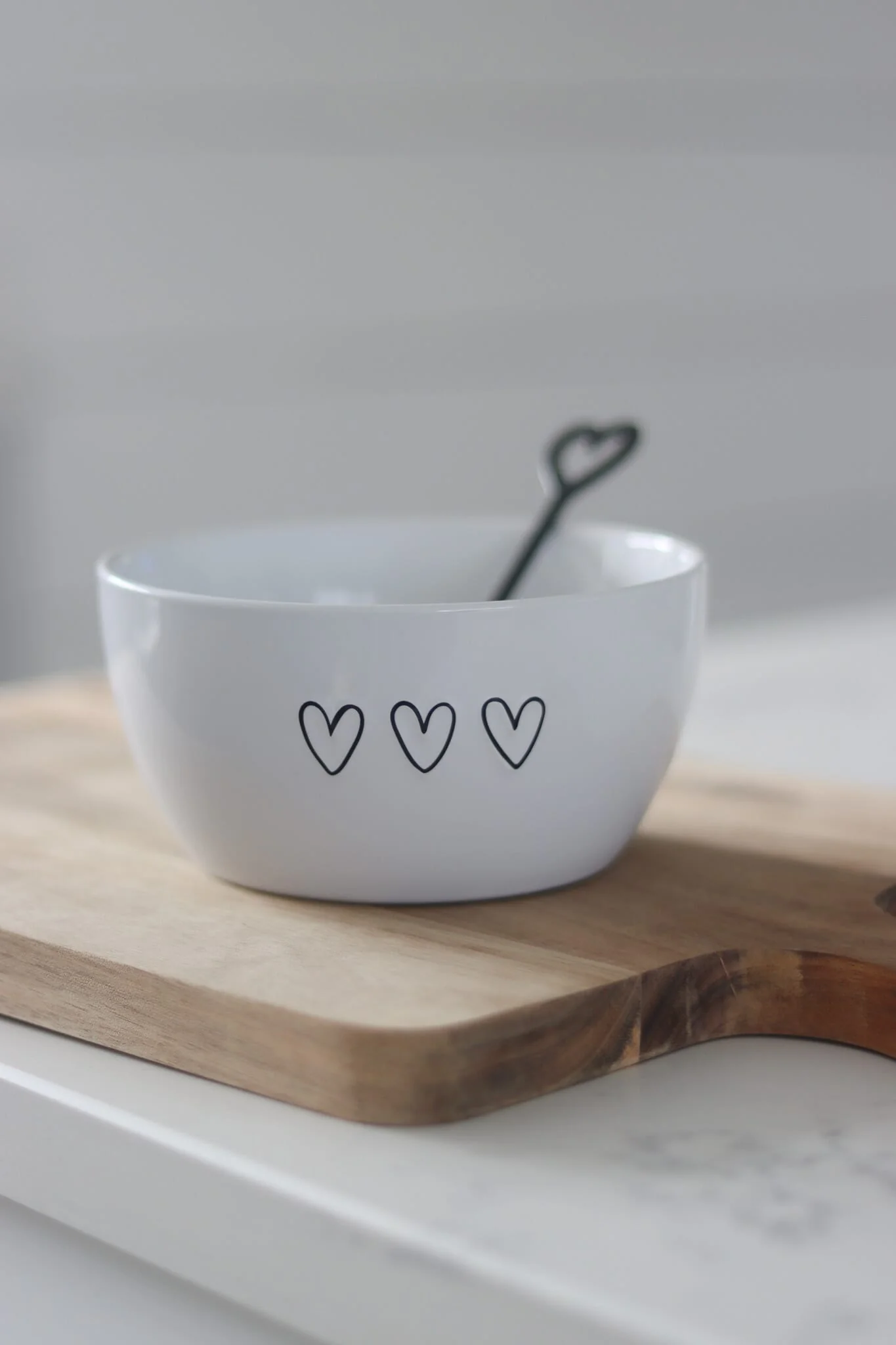 Ceramic Bowl - Black 3 Hearts