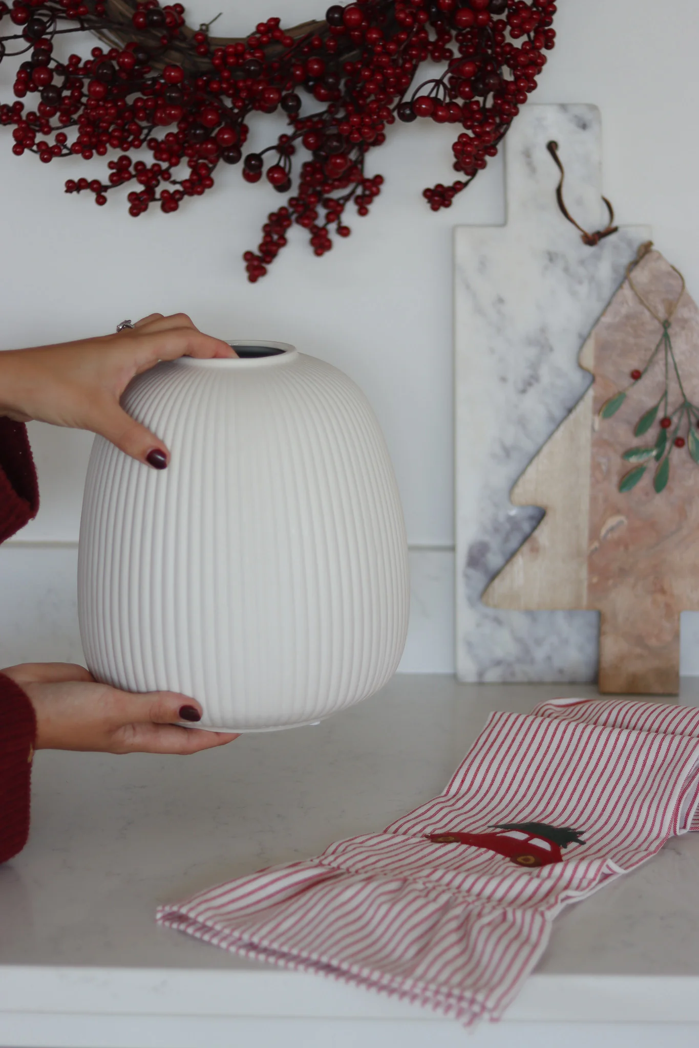 Tall Fluted White Ceramic Vase - Image 7