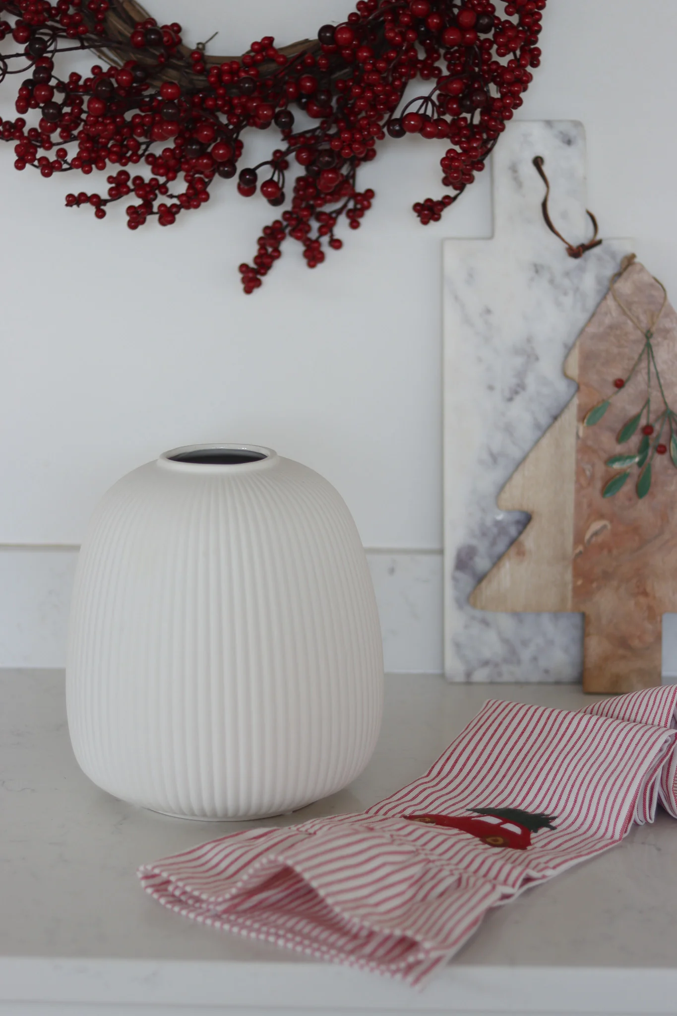 Tall Fluted White Ceramic Vase - Image 8
