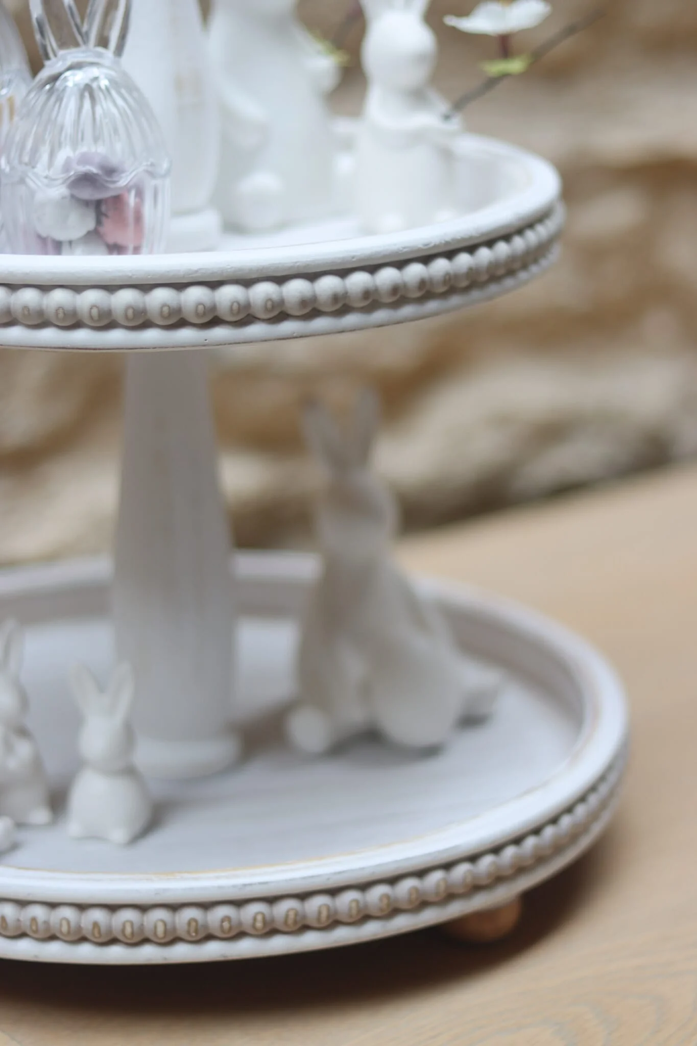 2 Tiered Beaded Cake Stand - White Wash - Image 4