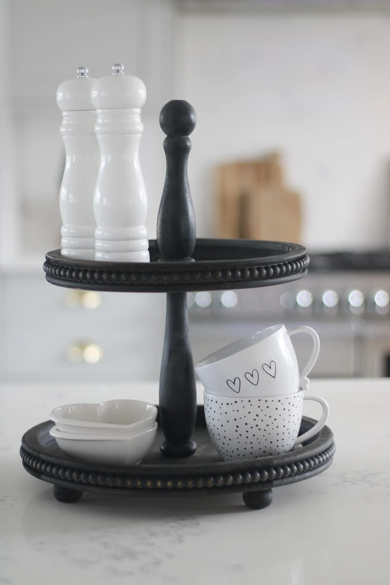 2 Tiered Beaded Cake Stand - Black - Image 4