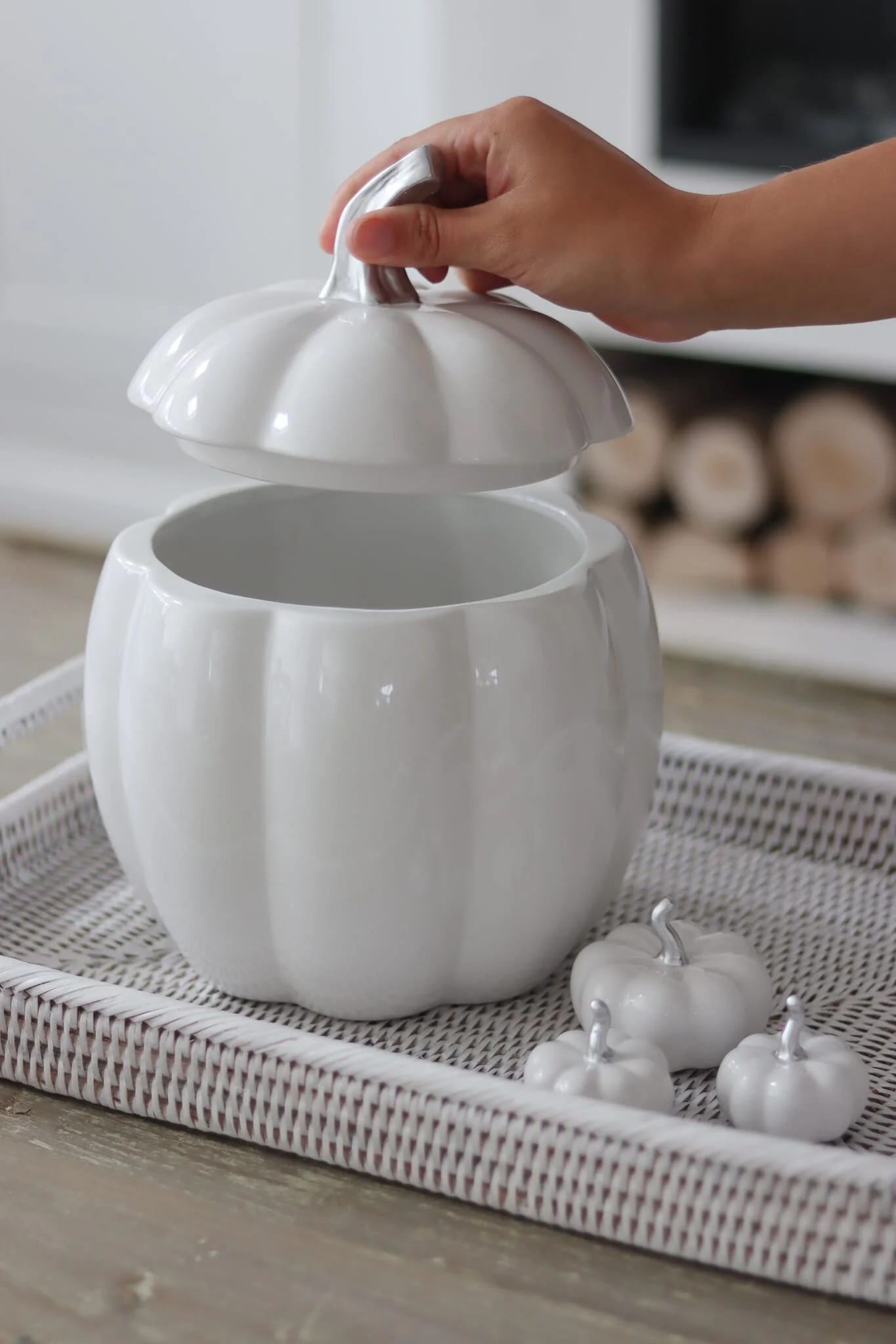 White Ceramic Pumpkin Jar - Large - Image 2