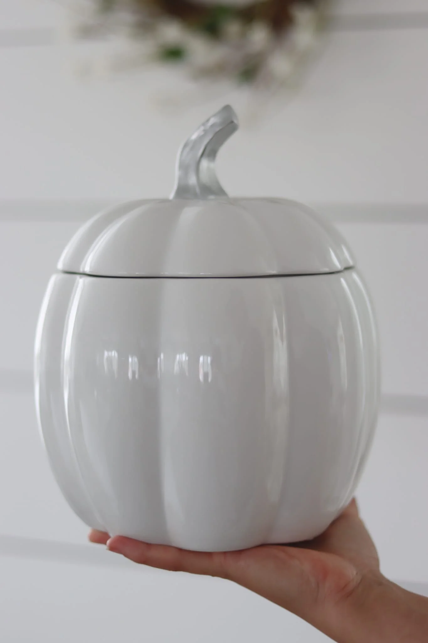 White Ceramic Pumpkin Jar - Large - Image 4