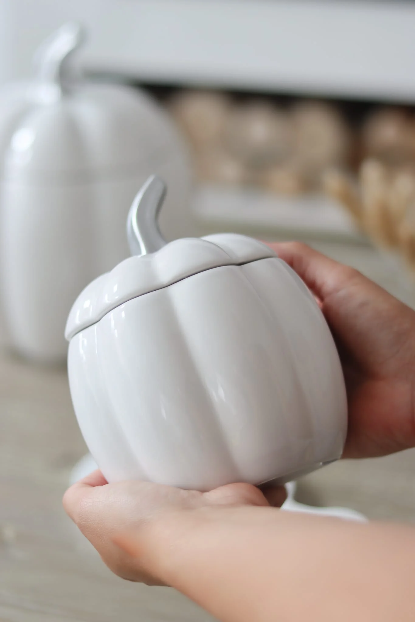 White Ceramic Pumpkin Jar - Small - Image 3