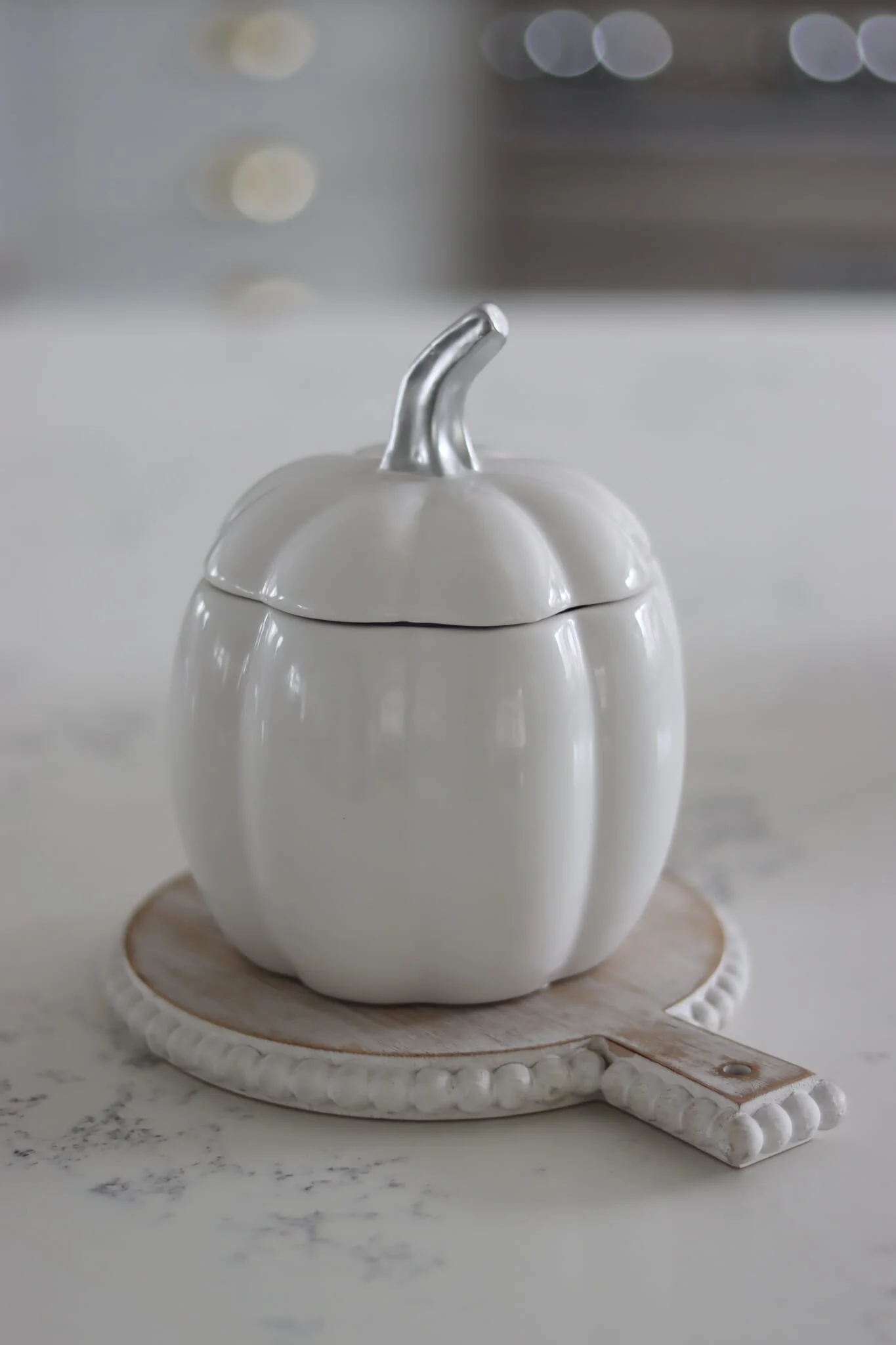 White Ceramic Pumpkin Jar - Small - Image 4