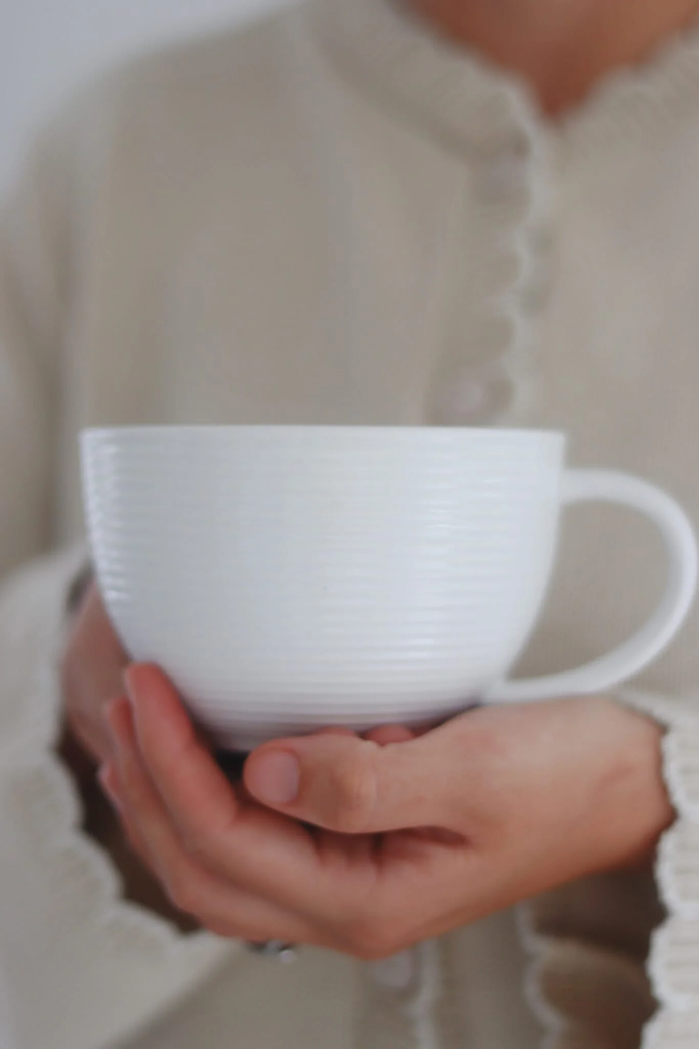 Ribbed Ceramic Mug - White - Image 4