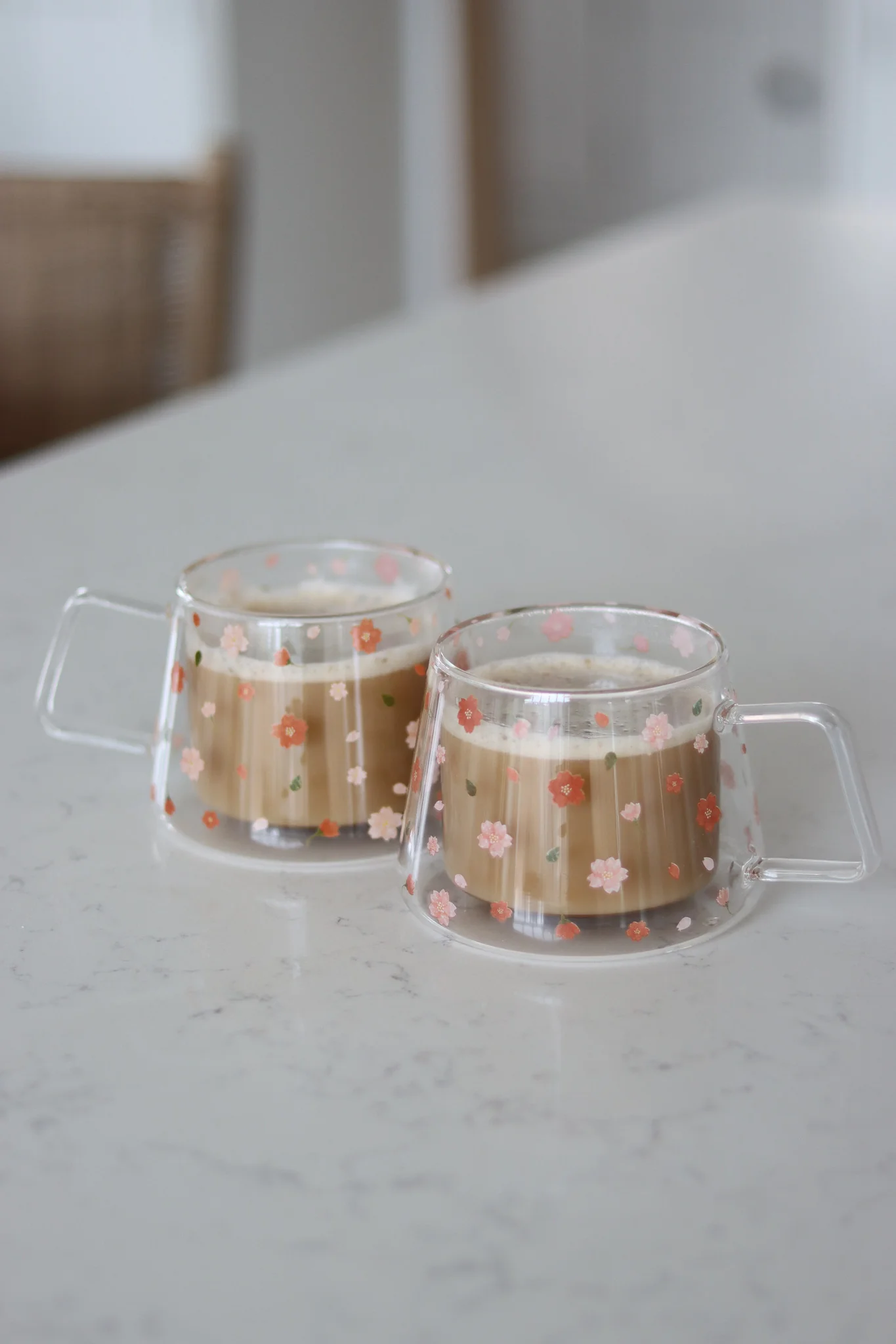Wrap Around Double Walled Glass Mug Set - 2 Piece - Blossom