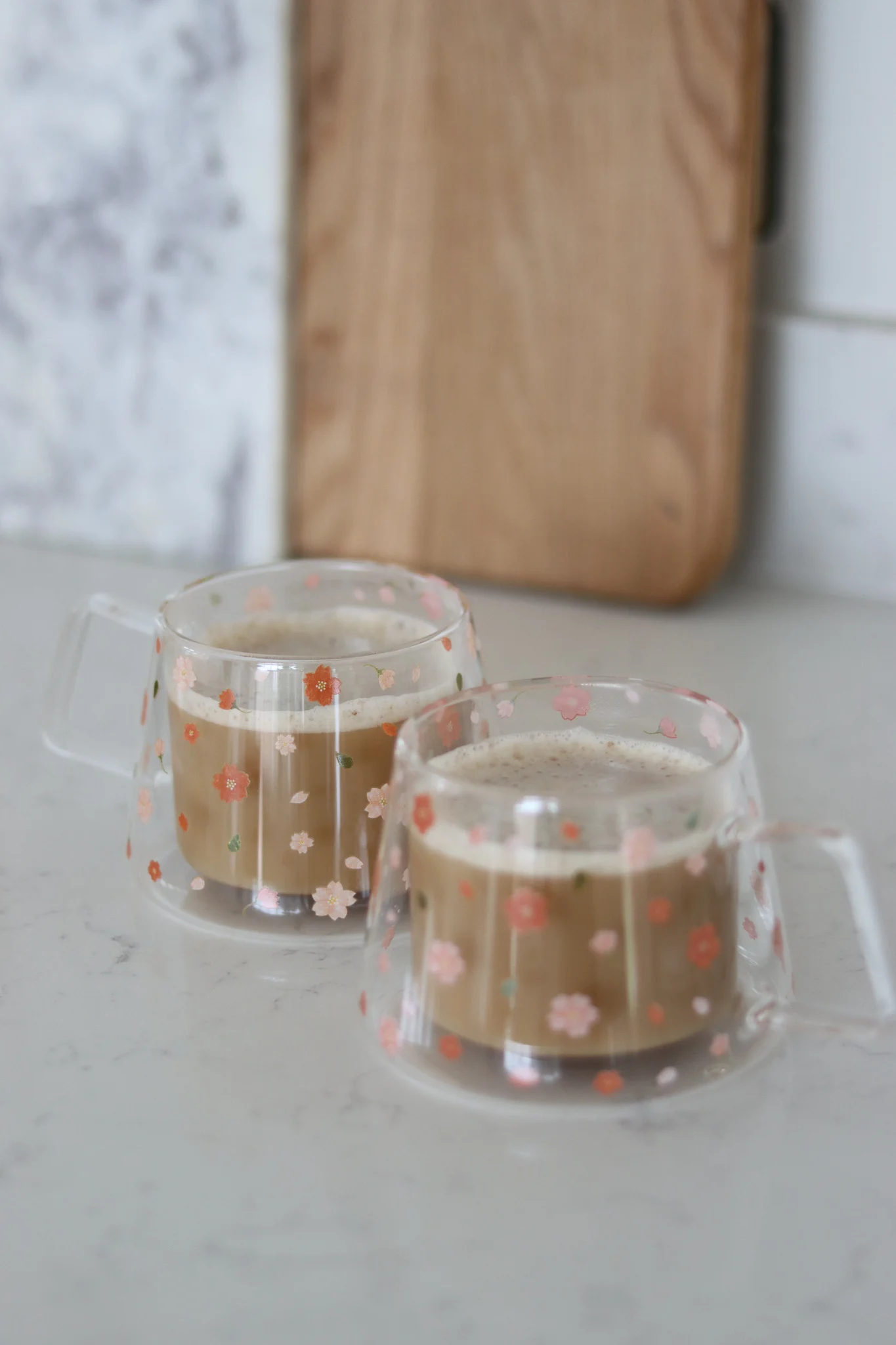 Wrap Around Double Walled Glass Mug Set - 2 Piece - Blossom - Image 2