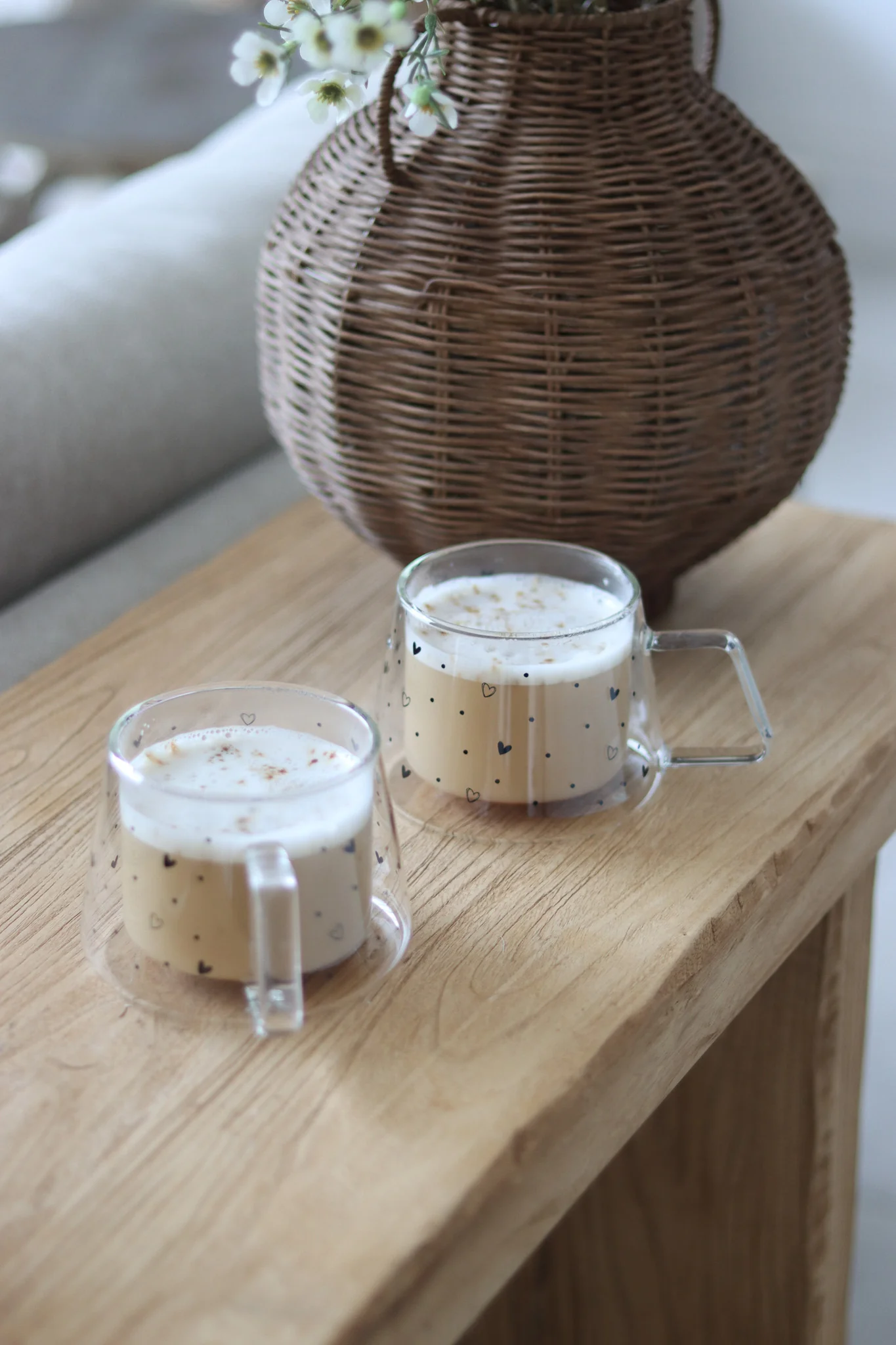 Wrap Around Double Walled Glass Mug Set - 2 Piece – Hearts & Dots/Black - Image 2
