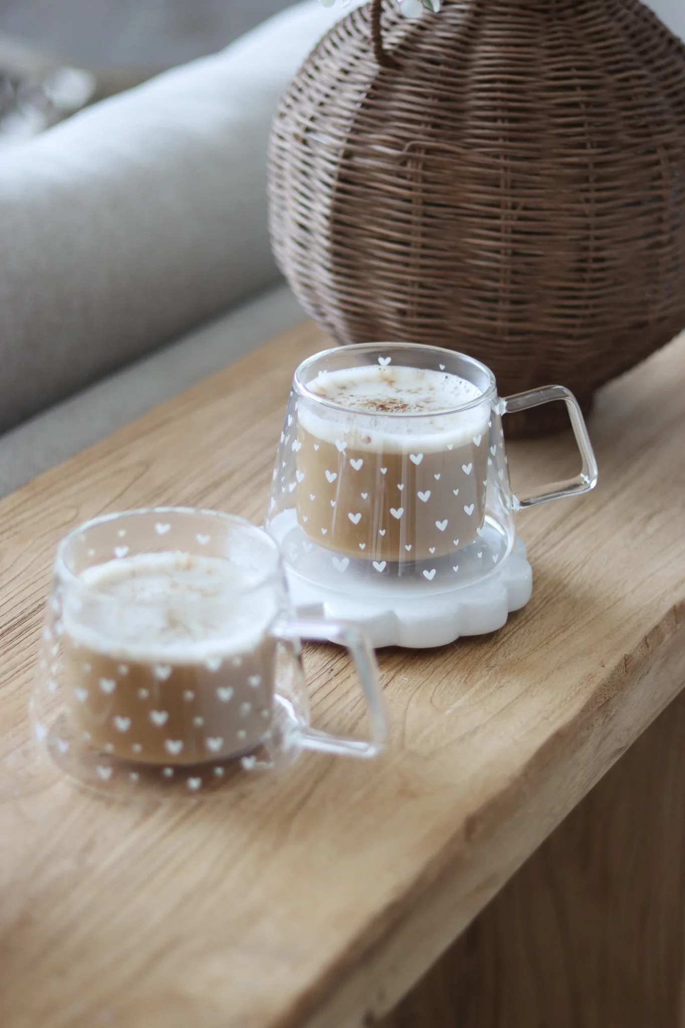 Wrap Around Double Walled Glass Mug Set -2 Piece ā Multi Heart White - Image 3