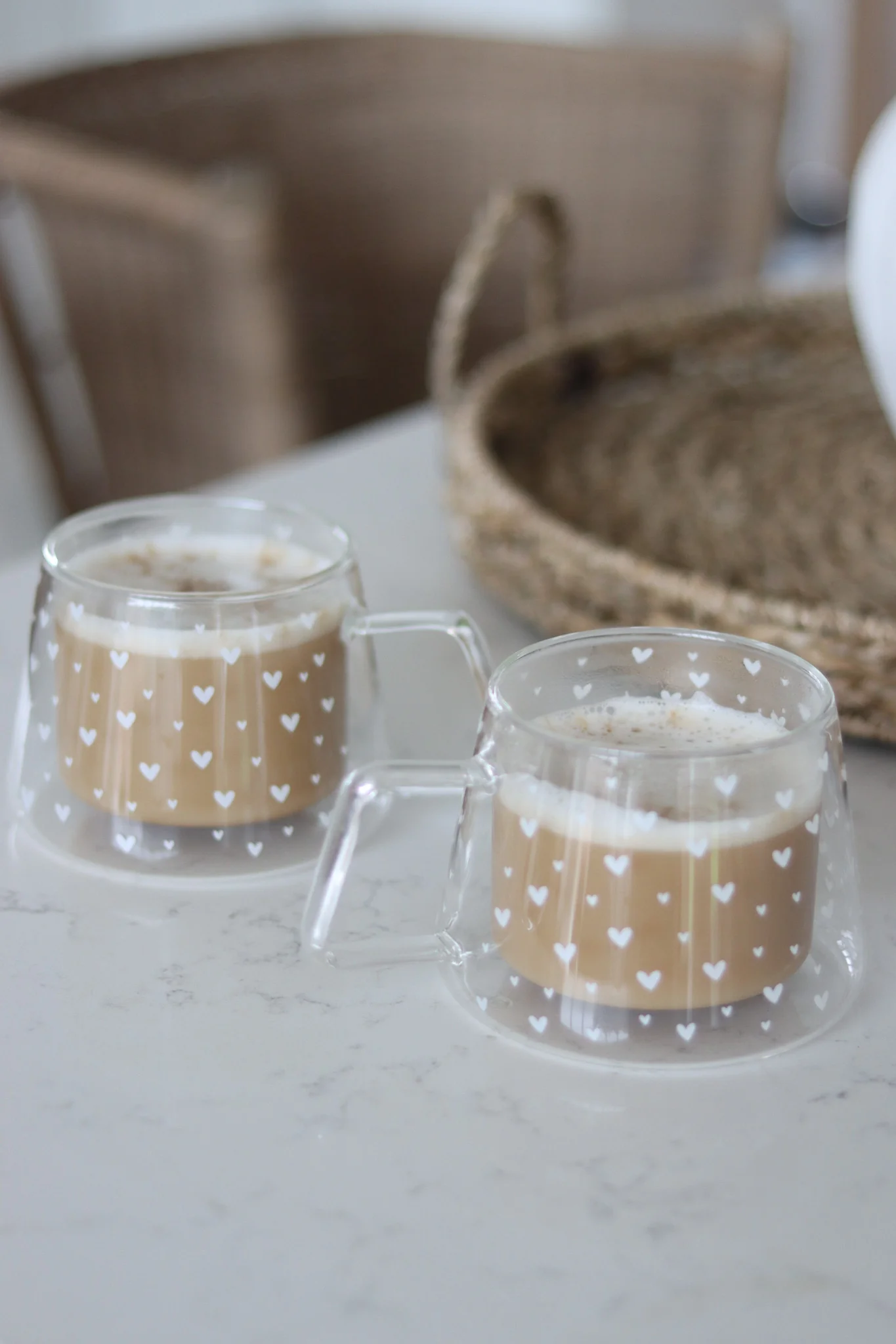 Wrap Around Double Walled Glass Mug Set -2 Piece ā Multi Heart White - Image 4
