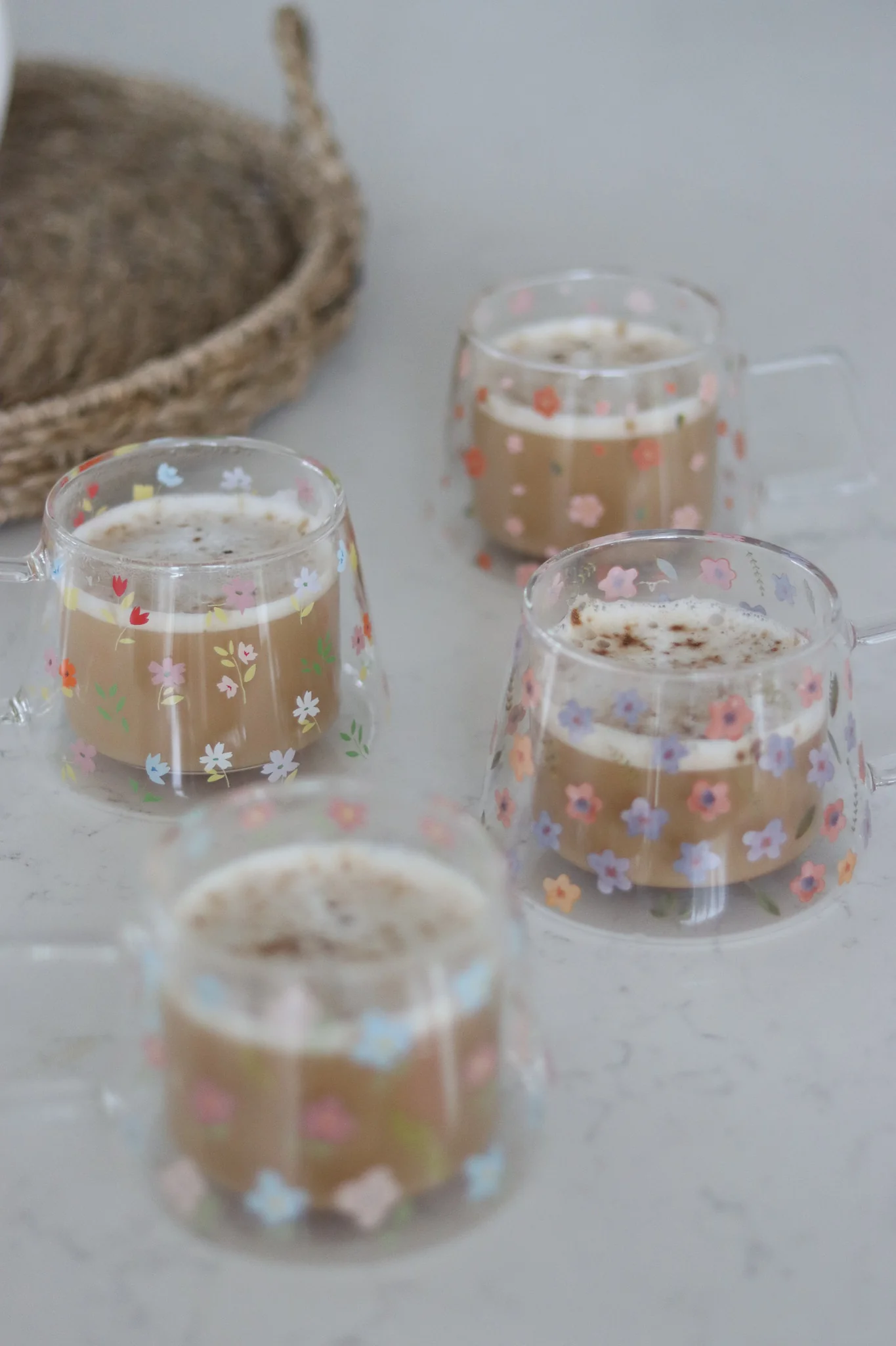 Wrap Around Double Walled Glass Mug Set ā 4 Piece ā Florals