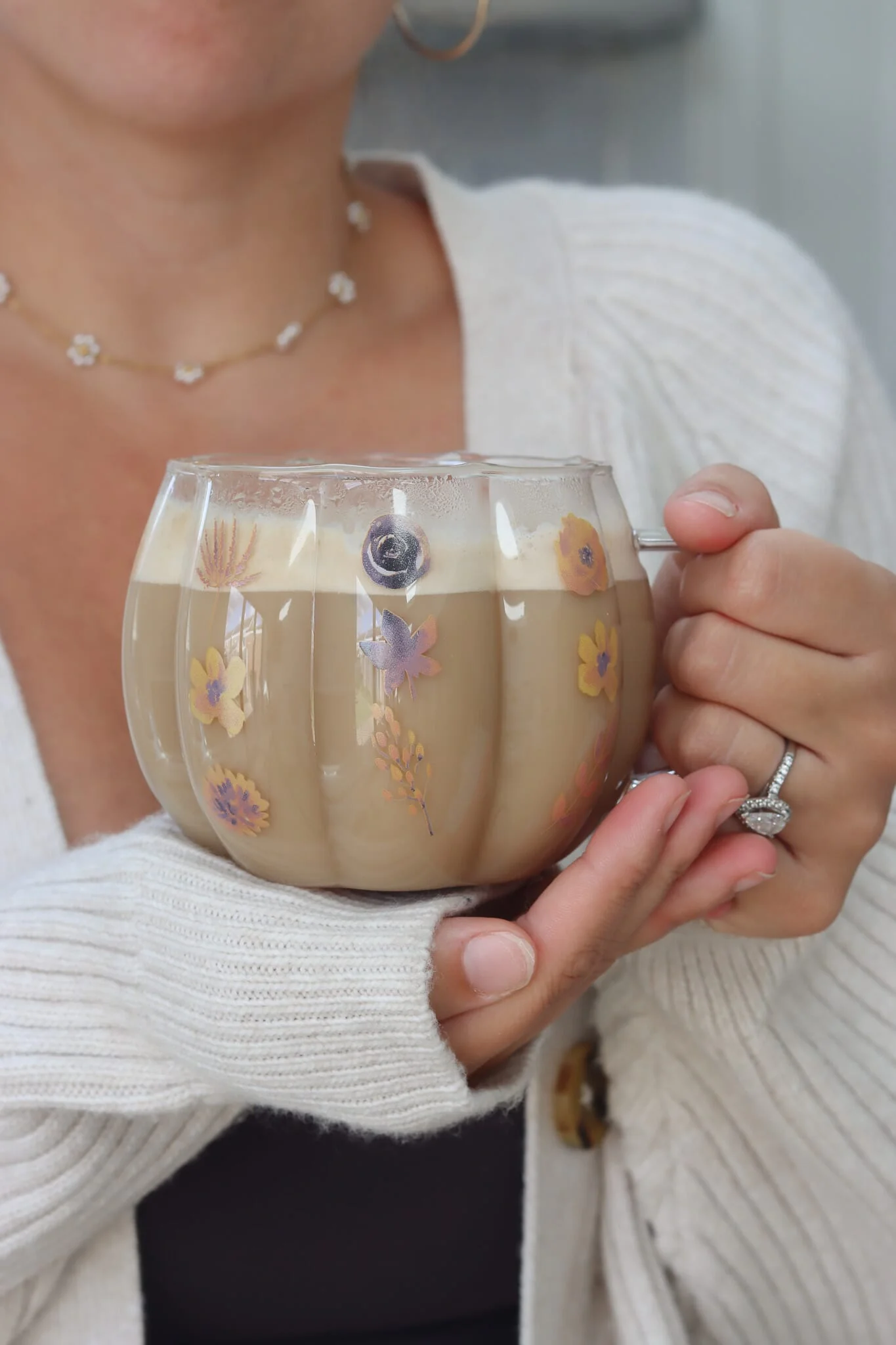 XL Glass Pumpkin Mug - Floral