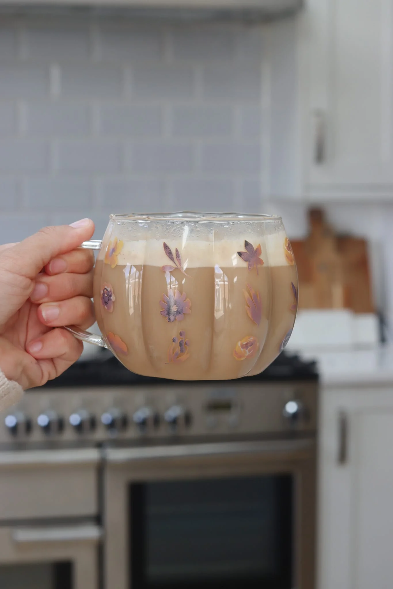 XL Glass Pumpkin Mug - Floral - Image 2